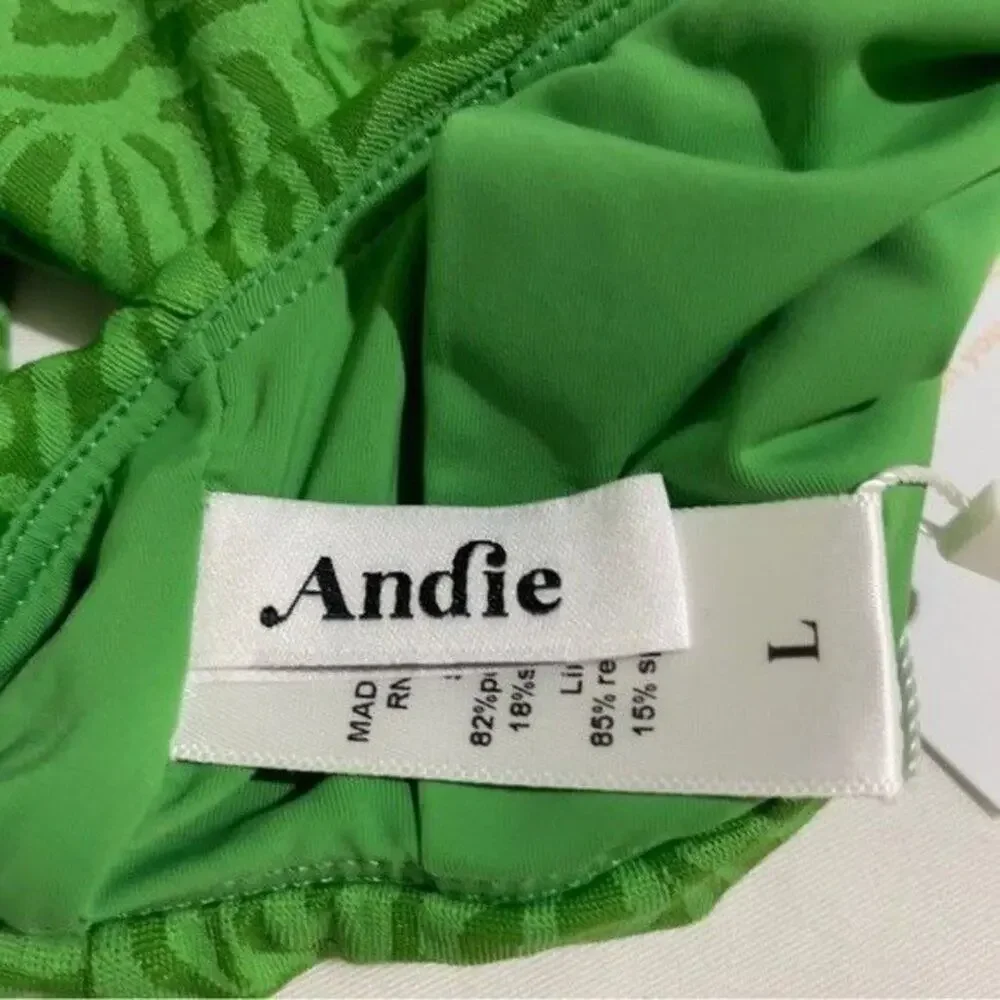 Andie Swim Molokai Zebra Jacquard Bikini Top Holly Green Size Large NWT